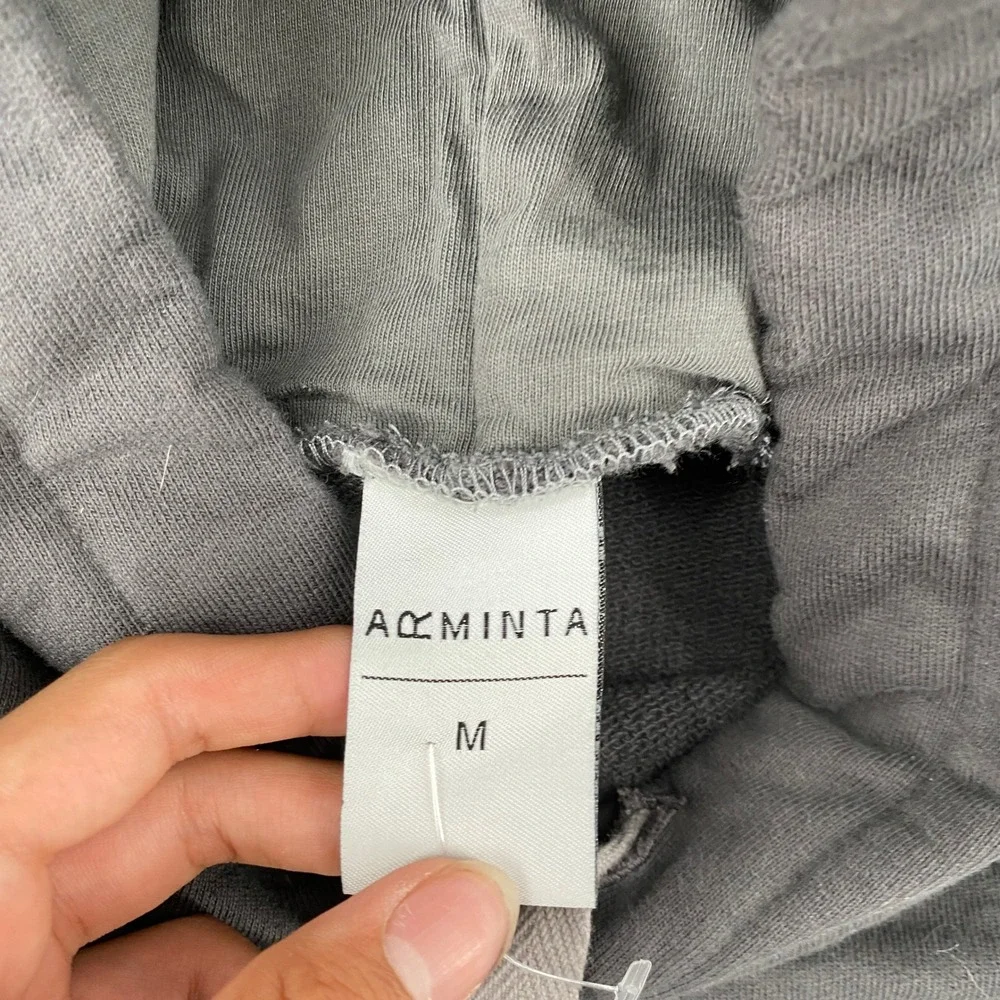 Arminta Womens Cropped Hoodie Charcoal Gray Cotton Raw Hem Sweatshirt Size M